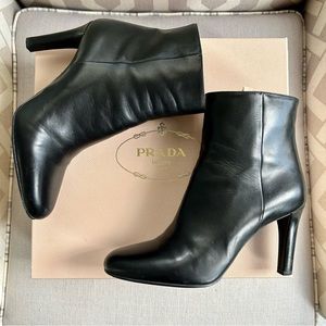 Authentic Prada Classic Black, Almond Toe, Nappa Leather Booties